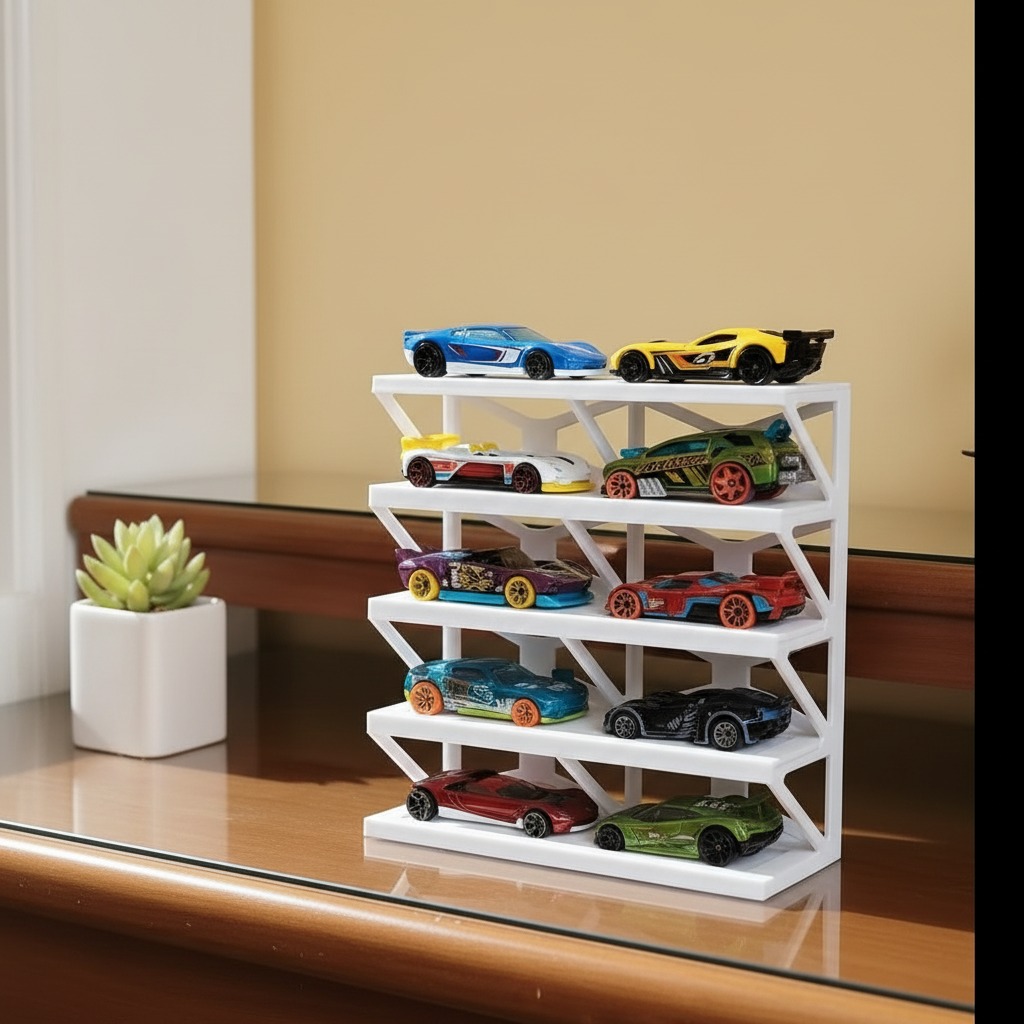 Faber Lux 10 Car - Multi-Tier Toy Car Display Rack (Hot Wheels compatible) - White view 4